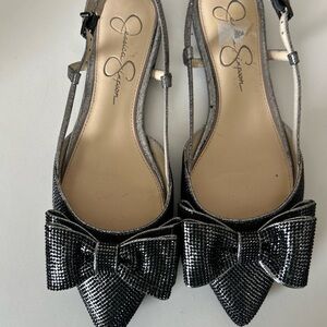 Jessica Simpson Glittery Black Bow Flats sling back